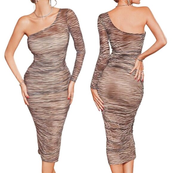 Area Whimsy Goth Artsey Grunge Mesh Asymmetrical One Arm Sleeve Bodycon Dress L - Picture 1 of 14